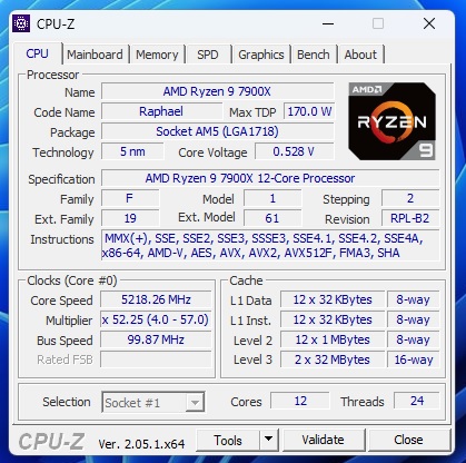 AMD Ryzen 9 7900X 12-core 24-thread Desktop Processor - 12 cores